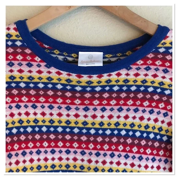 Hanna Andersson Fair Isle Nordic Sweater Dress Blue Red Yellow Size 8
